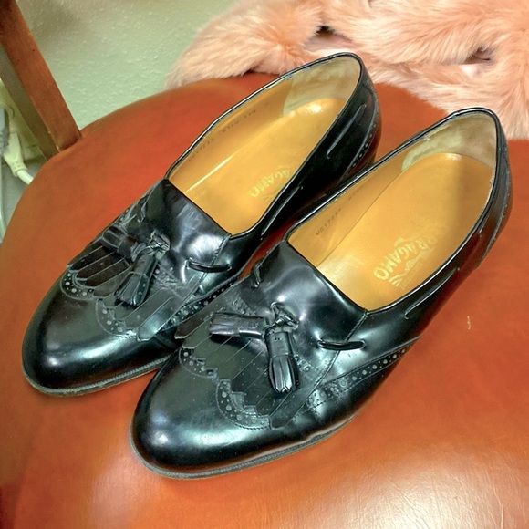 Salvatore Ferragamo oxfords black leather kiltie toe 11.5D vintage main image 7